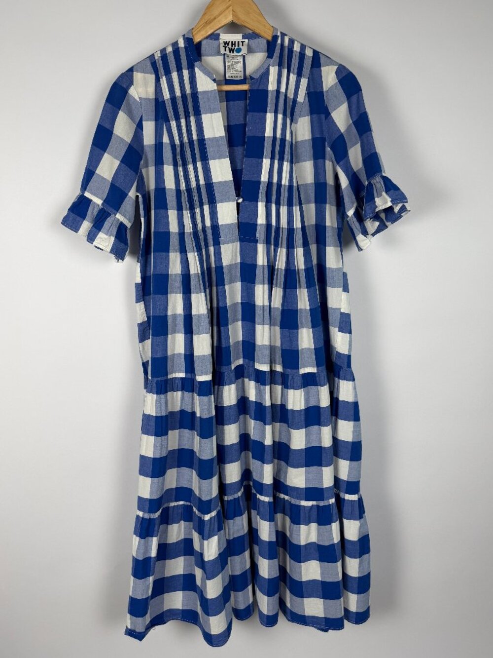 WHIT TWO  Blue & White Buffalo Check Midi Dress Size Small